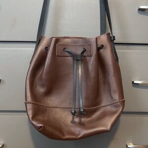 J. Crew Brown Leather Bucket Bag with Black Strap